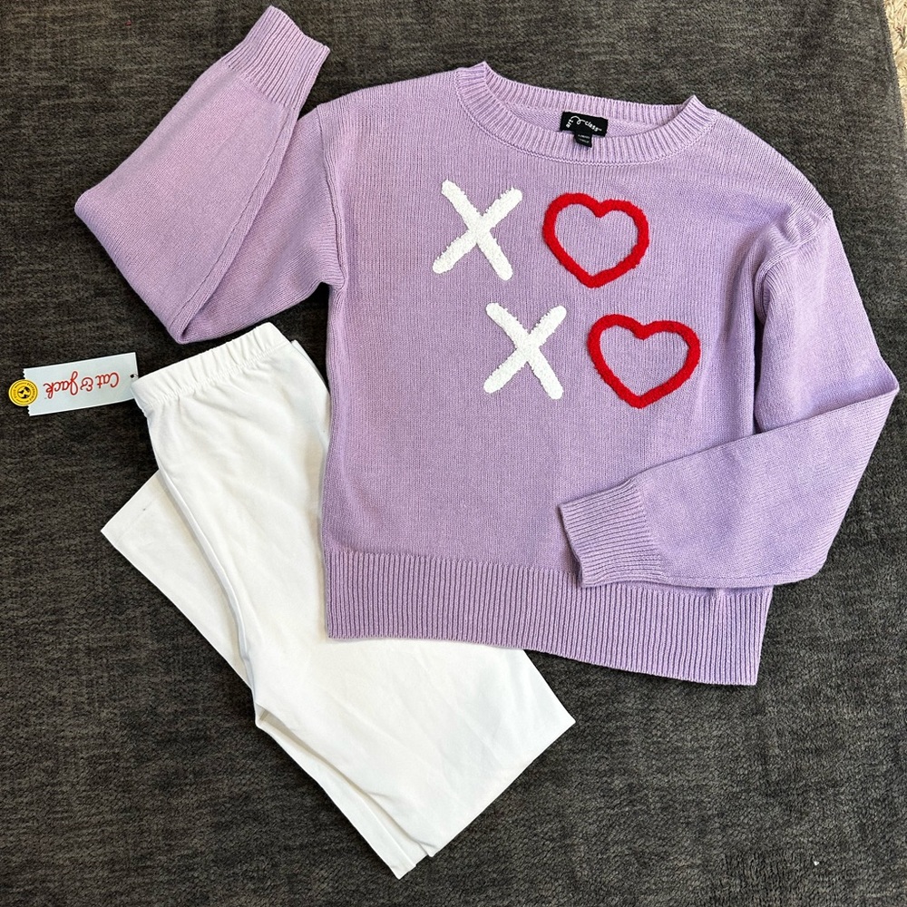 art class Crewneck Sweater with XOXO embroidery and cat & jack leggings nwt